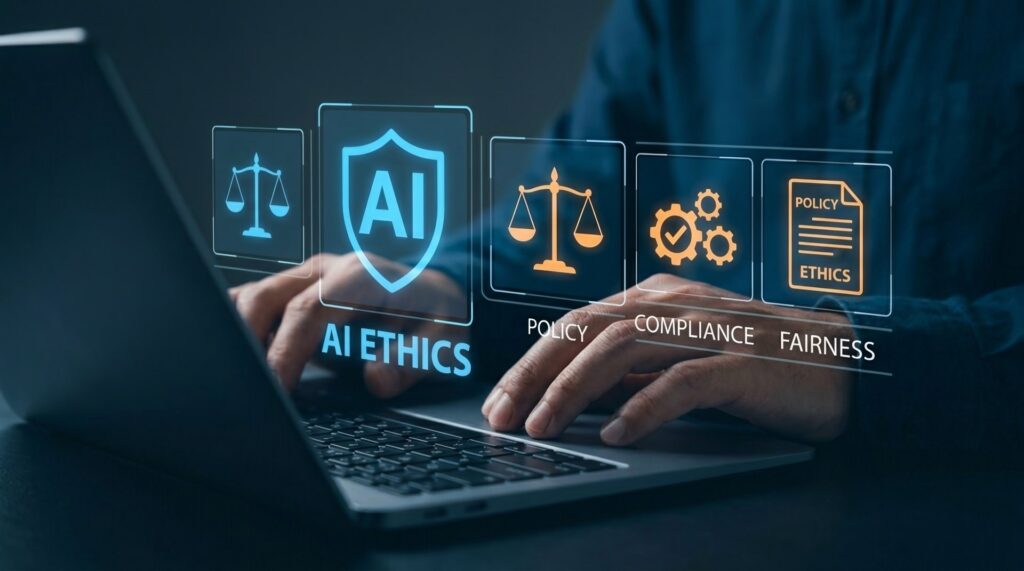 A laptop with AI things showing