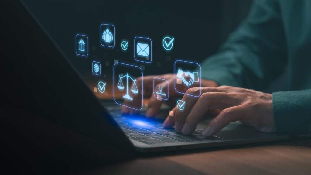 Zoomed in picture of a person on a computer